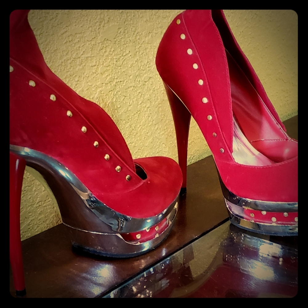 Red velvet platform stiletto